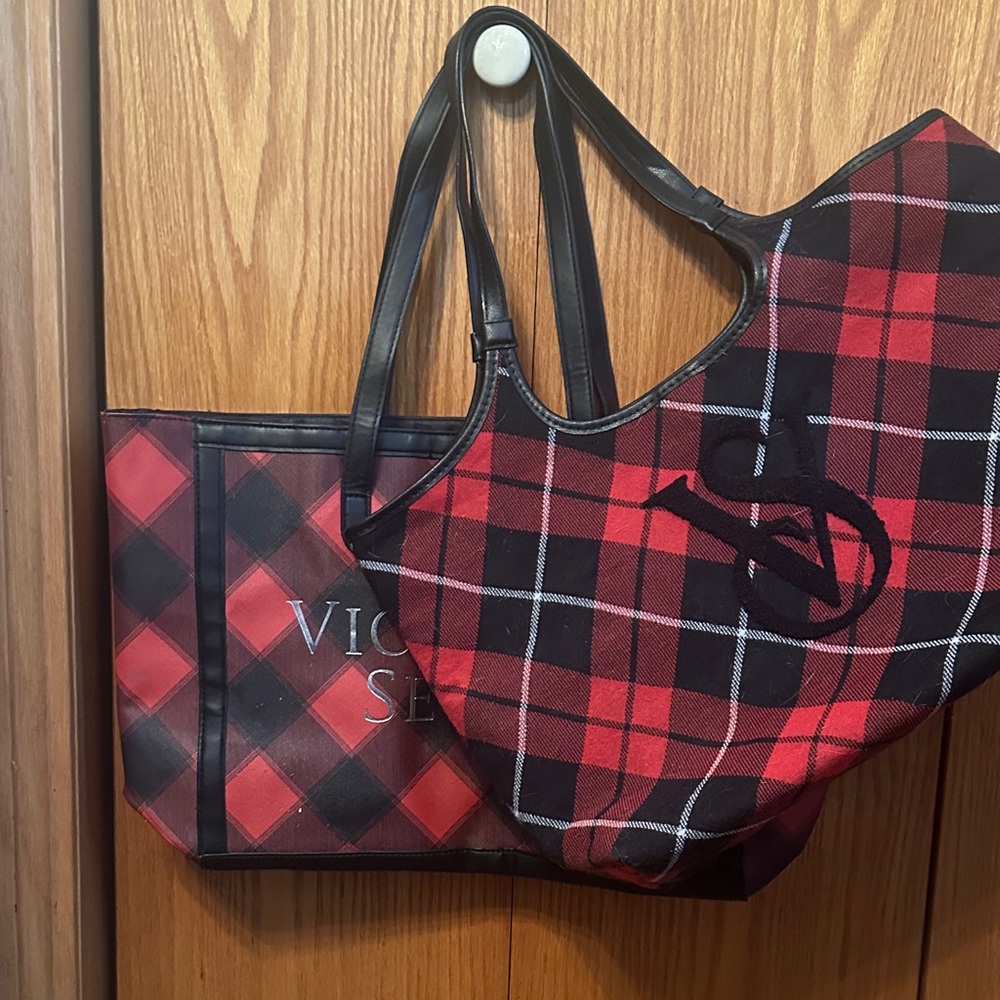 Victoria's Secret Red and Black Checkered Tote